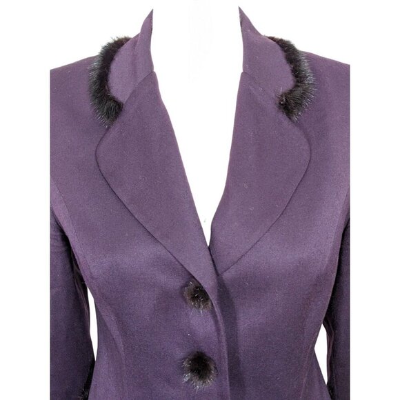 MILLE and UNE Paris Vintage Wool Blend Fur Trim Blazer Jacket Womens US 10 Plum - Picture 3 of 12